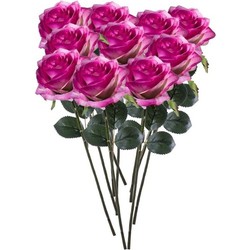 10 x Kunstbloemen steelbloem paars/roze roos Simone 45 cm - Kunstbloemen