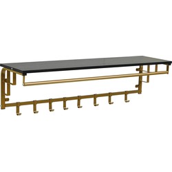 Furnilux - Kapstok 110 x 30 x 27 cm - XXXL Wand kapstok De Luxe -FAMILIE Kapstok - Hoedenplank met 8 Haken - GOUD -Zwart