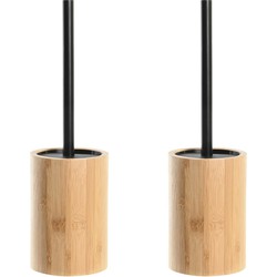 2x Stuks WC/Toiletborstel in houder naturel/zwart bamboe hout 36 x 10 cm - Toiletborstels