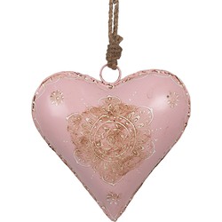 Clayre & Eef Hanger Hart 15x5x15 cm Roze Ijzer Bloem Woondecoratie