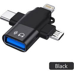 Elough- 3 In 1 - Usb3.0 - Data Reader / Transfer Micro/Type C/Bliksem Converter Voor Usb Disk Mouse - Smart Cardreader Voor Iphone Samsung Tablet Ipad - Zwart