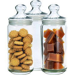 Set van 3x stuks voorraadpotten/bewaarpotten 1500 ml glas met glazen deksel - Voorraadpot