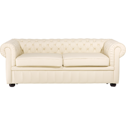 Beliani CHESTERFIELD - Driezitsbank-Beige-Leer