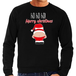 Bellatio Decorations foute kersttrui/sweater heren - Kerstman - zwart - Merry Christmas S - kerst truien