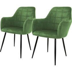 Eetkamerstoel set van 2 vierkant gewatteerd met rugleuning en armleuningen salie Keukenstoel met microvezel fluwelen bekleding ML design