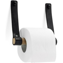 Toiletrolhouder - Wc papier houder - Wc Rol houder - Hout - Hangend Leer - Zwart