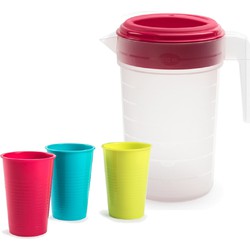 Water/limonade schenkkan 2 liter met 12x kunststof glazen voordeelset - Schenkkannen