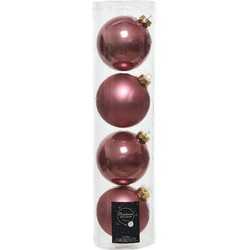 Tubes met 4x oud roze kerstballen van glas 10 cm glans en mat - Kerstbal