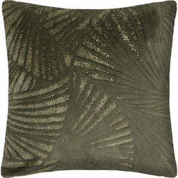 Sierkussen Velvet Leafs - Khaki Groen - Goud - 40 x 40 cm (incl. vulling)