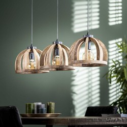 Hanglamp 3-Lichts - Ø30cm - Gebogen Houten Spijlen