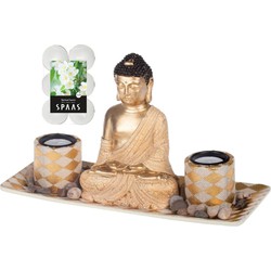 Boeddha beeld voor binnen 31 cm met 12x geurkaarsen Spiritual Jasmin - Beeldjes