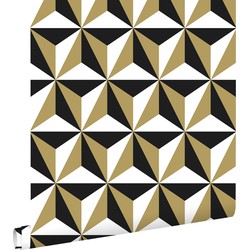 ESTAhome behang grafisch motief glanzend goud, wit en zwart - 0,53 x 10,05 m - 139118