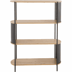 Wandrek met 4 niveaus in houtdecor met zwarte metalen zijkanten H133,5 cm - EKLO