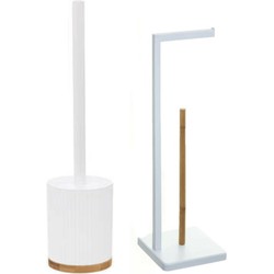 WC-/toiletborstel met toiletrolhouder set wit - Badkameraccessoireset