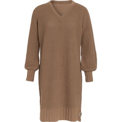 Knit Factory Robin Dames Jurk - Gebreide Trui Jurk - V-hals - Nude - 36/38 - Knielengte