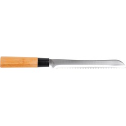 1x Broodmessen/bakkersmessen 19 cm roestvrijstaal met bamboe handvat - Broodmessen