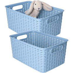 Plasticforte Opbergmand - 2x - Kastmand - rotan kunststof - blauw - 6 Liter - 19 x 29 x 13 cm - Opbergmanden
