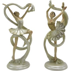 Clayre & Eef Beeld set van 2 Ballerina 18 cm Beige Goudkleurig Polyresin