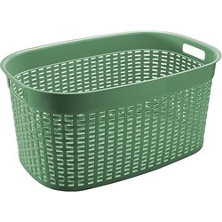 Hega Hogar Rotan line wasmand - groen - inhoud 44 liter - kunststof - 58 x 39 x 27 cm - Wasmanden