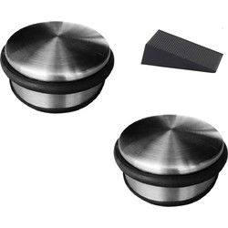 2x RVS deurstop rond 4,5 x 11 cm + gratis deurwig - Deurstoppers