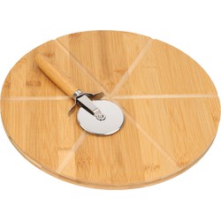 Kesper pizza serveerplank met pizzasnijder - bamboe/hout - 32cm - rond - Serveerplanken