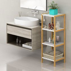 Bamboe staande opbergrek met 4 legplanken Wit 110x33x34cm