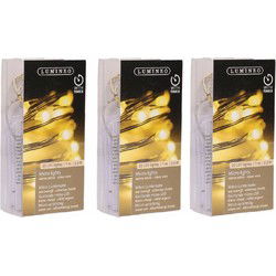 Lumineo draadverlichting zilverdraad 20 warm witte lampjes - 3x - 95 cm - Lichtsnoeren