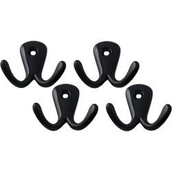 Kapstokhaken - 8x - dubbele haak - aluminium - zwart - 5,0 cm - Kapstokhaken