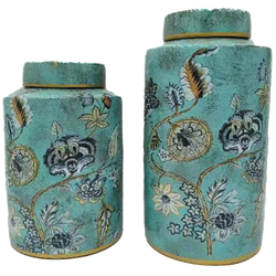 Fine Asianliving Chinese Gemberpot Porselein Turquoise met Gouden