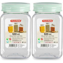 Voorraadpot/bewaarpot - 2x - 500 ml - kunststof - mint groen - B7 x H13 cm - Voorraadpot