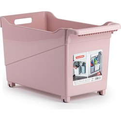 Kunststof trolley pastel roze op wieltjes L45 x B24 x H27 cm - Opberg trolley