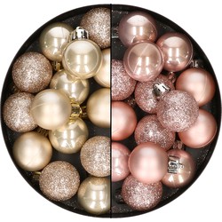 28x stuks kleine kunststof kerstballen lichtroze en champagne 3 cm - Kerstbal