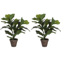 2x stuks groene ficus Lyrata kunstplant 45 cm voor binnen - Kunstplanten