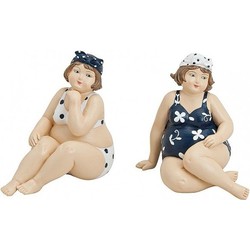 2x Decoratie dikke dames beeldjes 12 cm in bikini en badpak - Beeldjes