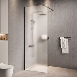 Badplaats Douchewand Florida 90 x 200 cm - Zwart – Inloopdouche 8 mm met Melkglas