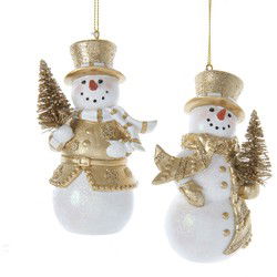 Ornament plastic sneeuwpop goud wit l11cm