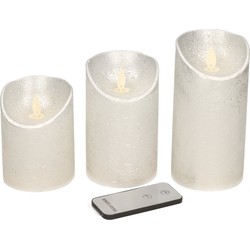 3x Zilveren LED kaarsen op batterijen inclusief afstandsbediening - LED kaarsen