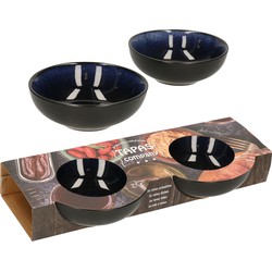 Svenska living tapas schaaltjes - 2x - zwart/donkerblauw - aardewerk - 12 x 4 cm - Snack en tapasschalen