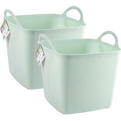 Plasticforte Kuip - 2x- emmer - flexibel - lichtgroen - 43L - vierkant - Wasmanden