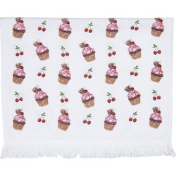 Clayre & Eef Gastendoekje  40x66 cm Wit Roze Katoen Rechthoek Cupcake Toilet Handdoek