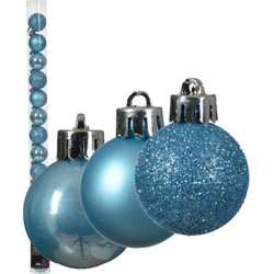 Decoris kleine kerstballen - 14x - ijs blauw - 3 cm -kunststof - Kerstbal