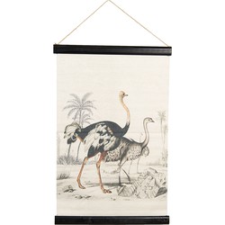 Clayre & Eef Wandkleed  40x2x60 cm Beige Zwart Linnen Rechthoek Struisvogels Wanddoek