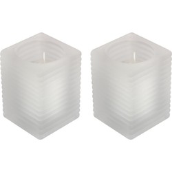 2x Kaarsen wit in matte kaarsenhouders 7 x 10 cm 24 branduren sfeerkaarsen - Stompkaarsen