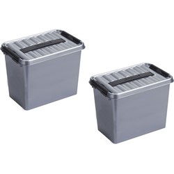 Sunware opbergbox - 2x stuks - grijs - 9L - 30 x 20 x 22 cm - Opbergbox