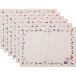 Clayre & Eef Placemats Set van 6  50x35 cm Beige Blauw Katoen Rechthoek Kip en Haan Tafelmat