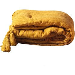 Velvet Bed loper Runner Nordic met kwastjes Oker geel - 80 x 180 cm