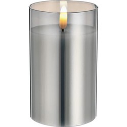 1x stuks luxe led kaarsen in grijs glas D7,5 x H12,5 cm met timer - LED kaarsen