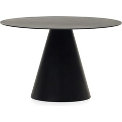 Kave Home - Wilshire ronde tafel van gehard glas en metaal met matzwarte afwerking, Ø 120 cm