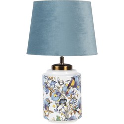 Clayre & Eef Tafellamp  Ø 25x41 cm  Blauw Wit Kunststof Rond Vogel Bureaulamp