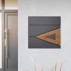 Brievenbus met krantenvak 37x36,5x11 cm antraciet/houtlook staal ML design